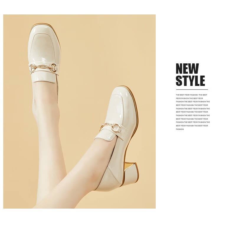 DAPHNE Professional Women's Single Shoes with Thick High Heels, Comfortable Round Toe, Height-Increasing, Two-Way Wear Loafers Women's Shoes 4622404006 Beige 37 17