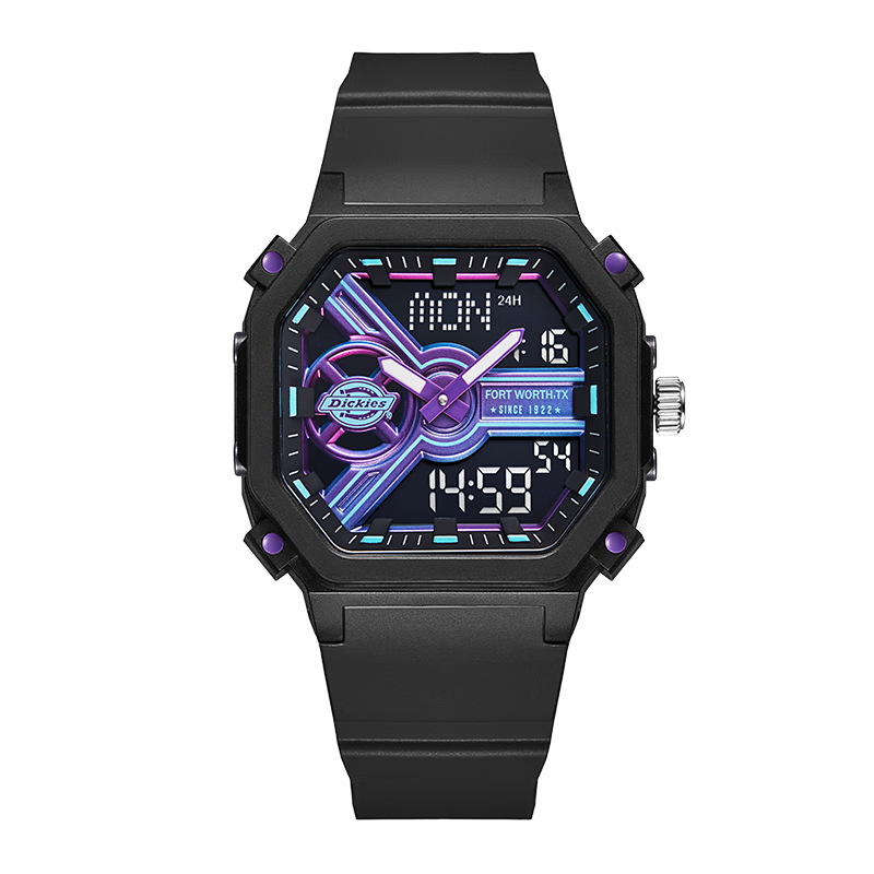 Dickies Electronic Watch Student Watch for Middle And High School Students with Dual Display, Small Square Trendy Design, Luminous, Birthday Gift for Girls CL-487 Purple