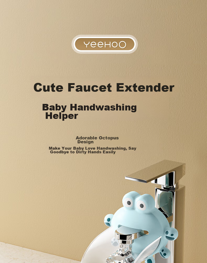 YEEHOO Faucet Extender, Cute Cartoon Design for Baby Hand Washing, Universal Silicone Extension, Splash-Proof Device, Blue Color 1