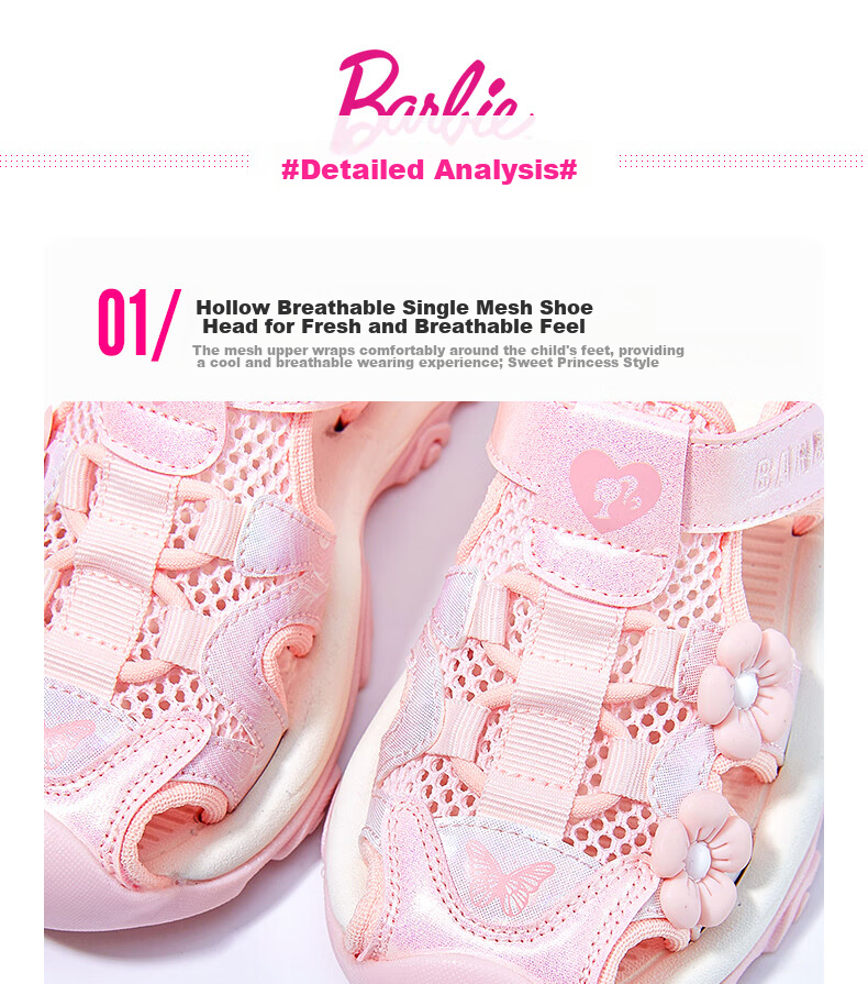 Barbie Children's Sandals, Summer Kids' Sandals with Small Floral Decoration, Closed-Toe Beach Sandals for Girls, DA5920, Light Purple, Size 26 8