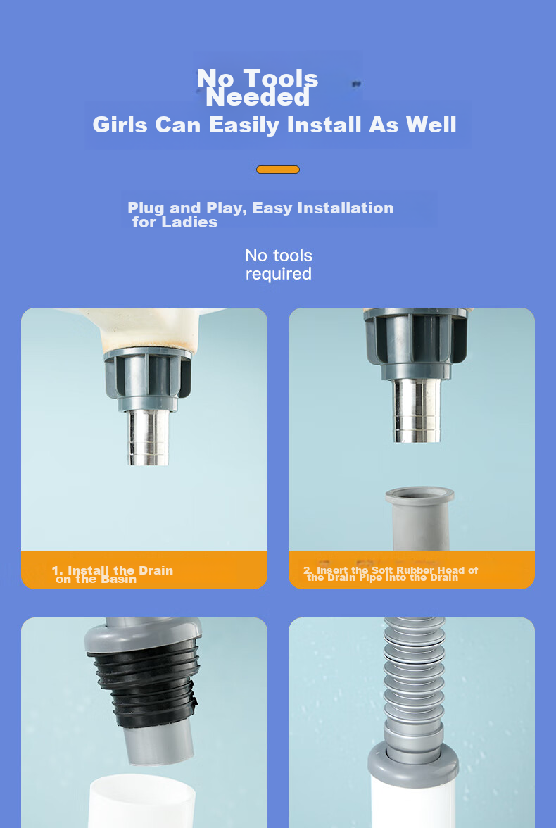 KEGOO Sink Drain Pipe, Washbasin Flip-Down Drain Kit, Horizontal Drainage System for Washbasins, Anti-Insect And Odor Prevention K5042 11