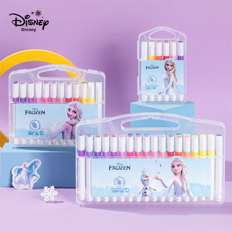 Disney Acrylic Markers, 12 Colors, Children's Doodle Drawing Pens, Quick-Drying, Elementary School Cartoon Waterproof Paint Pens, Elsa Princess Watercolor Pens