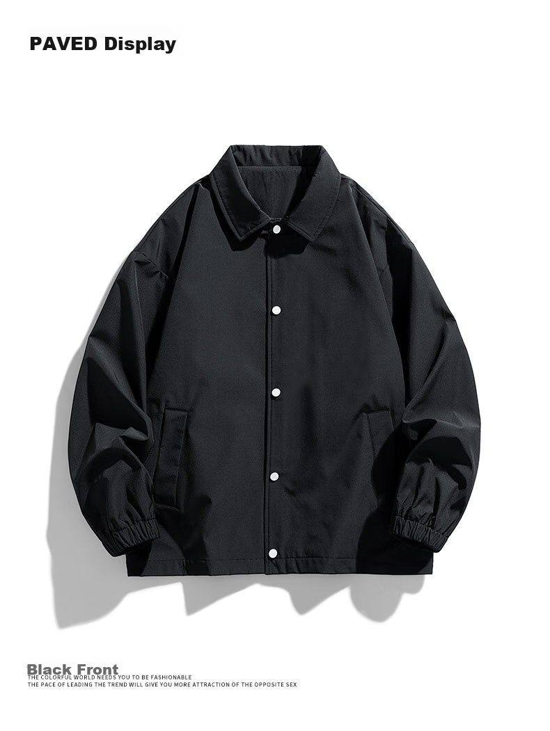 Dingfengbaoluo Lapel Jacket for Men, Spring Windproof Lightweight Coat, Loose Versatile Baseball Shirt Top DFM12 Black 2XL 5