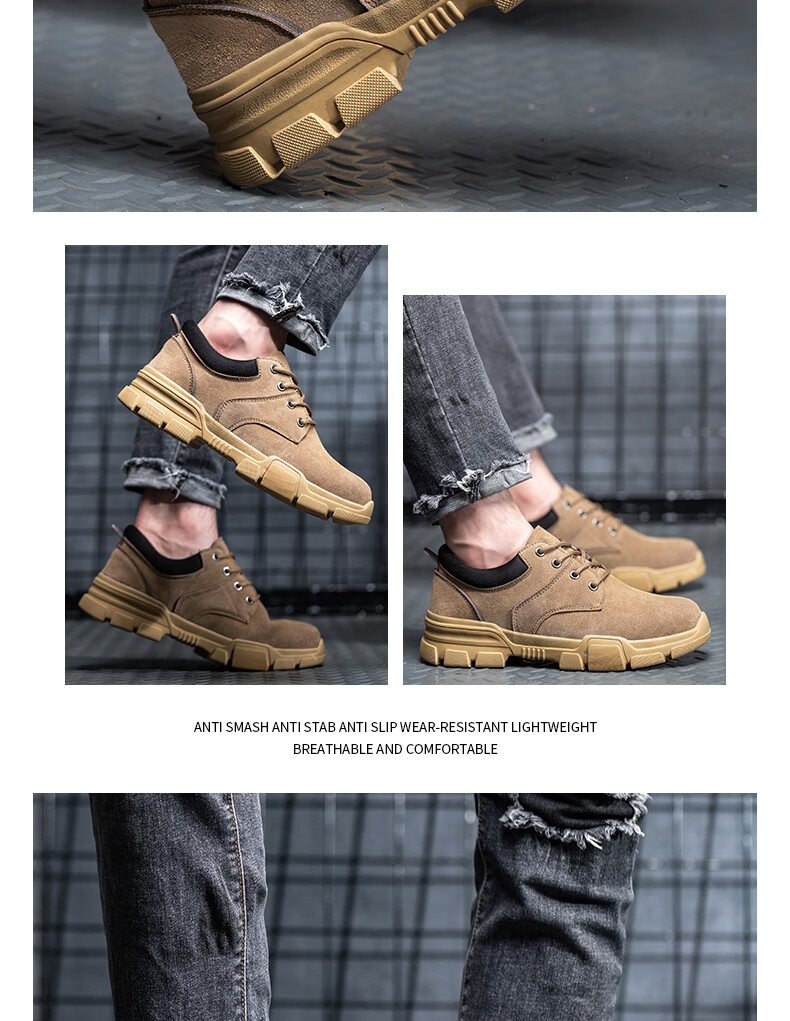 FUCHENG Safety Shoes for Men, Breathable Steel Toe Cap, Anti-Smashing, Anti-Puncture, Wear-Resistant Cowhide, Comfortable Work Protective Safety Shoes 267 Size 37 7