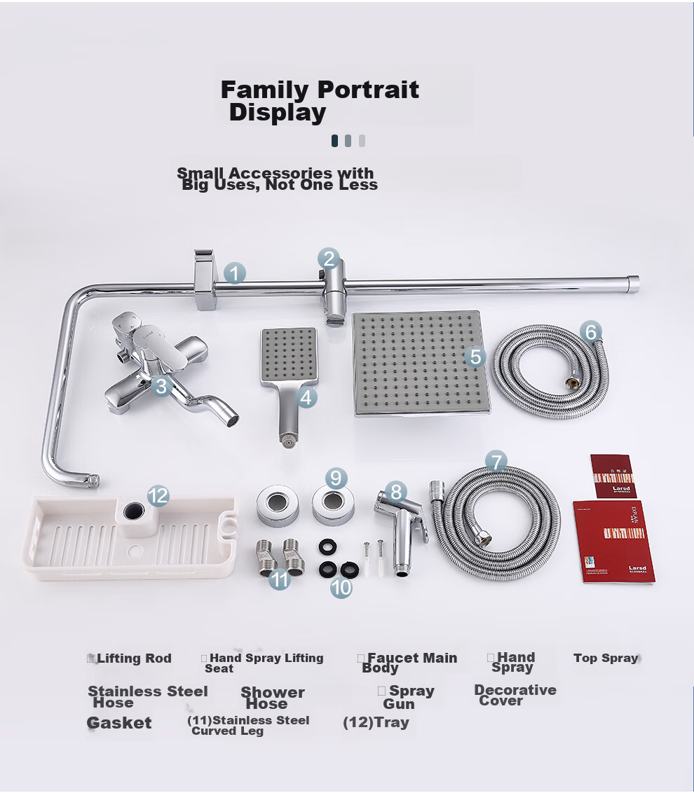 Larsd Shower Head Set, Square Spray Gun Shower Head, Silver Shower Faucet, High-Pressure Shower Head Complete Set F816 20