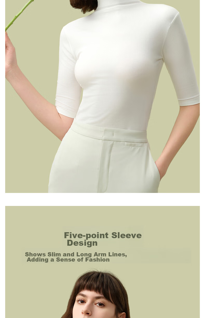 MONTAGUT Modal Cotton Turtleneck Base Layer for Women, Slim Fit Fashionable Short-Sleeve Thin Undershirt with Elbow-Length Sleeves 12