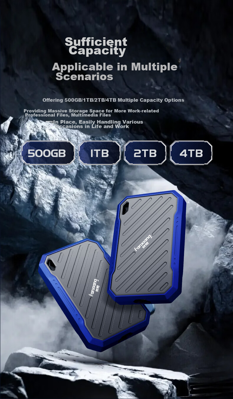 FANXIANG 1TB Portable Solid State Drive (PSSD), Type-C, Direct Connection for IPhone 16 Pro Max, IP68 Triple Protection, External Hard Drive for Computer PS2100 16