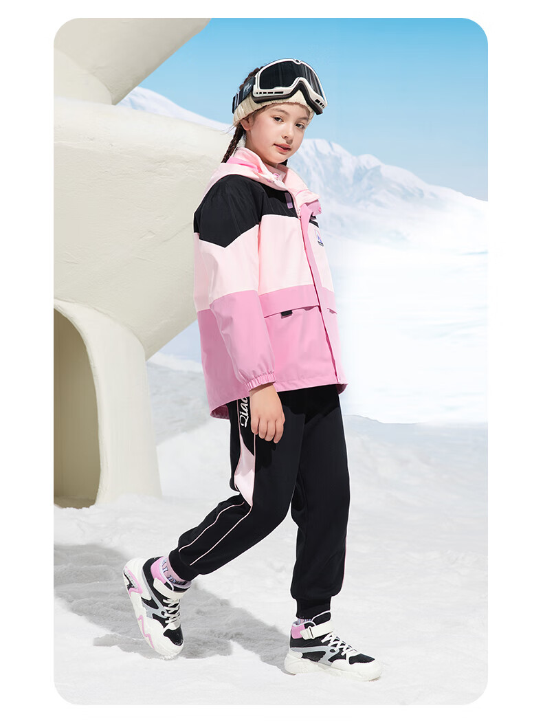 QIAODAN Girls' Fleece-Lined Cotton Shoes Children's Winter Casual Mid-Top Hook-and-Loop Sneakers QIAODAN White/Peach Pink Size 39 11