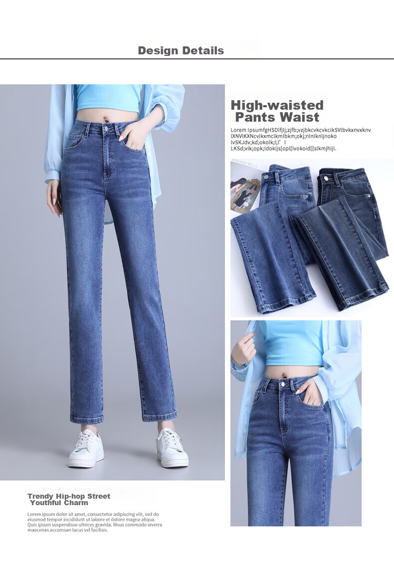 Pierre Cardin Jeans for Women, Autumn Straight-Leg High-Waist Fashionable Versatile Slimming Trousers, Blue-Gray Color, Size 27 2