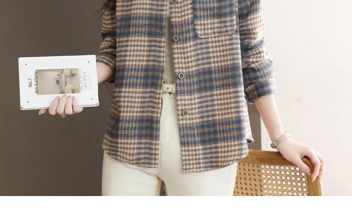 YUZHAOLIN Korean-Style Fashionable Simple Loose Brushed Shirt Versatile Jacket Lapel Plaid Top Women's Blouse Y143C2002 7