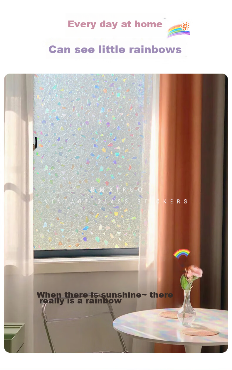 Xiruo Frosted Glass Film Privacy Opaque Bathroom Balcony Window Anti-Peeping Rainbow Glass Sticker, 60*200cm 4