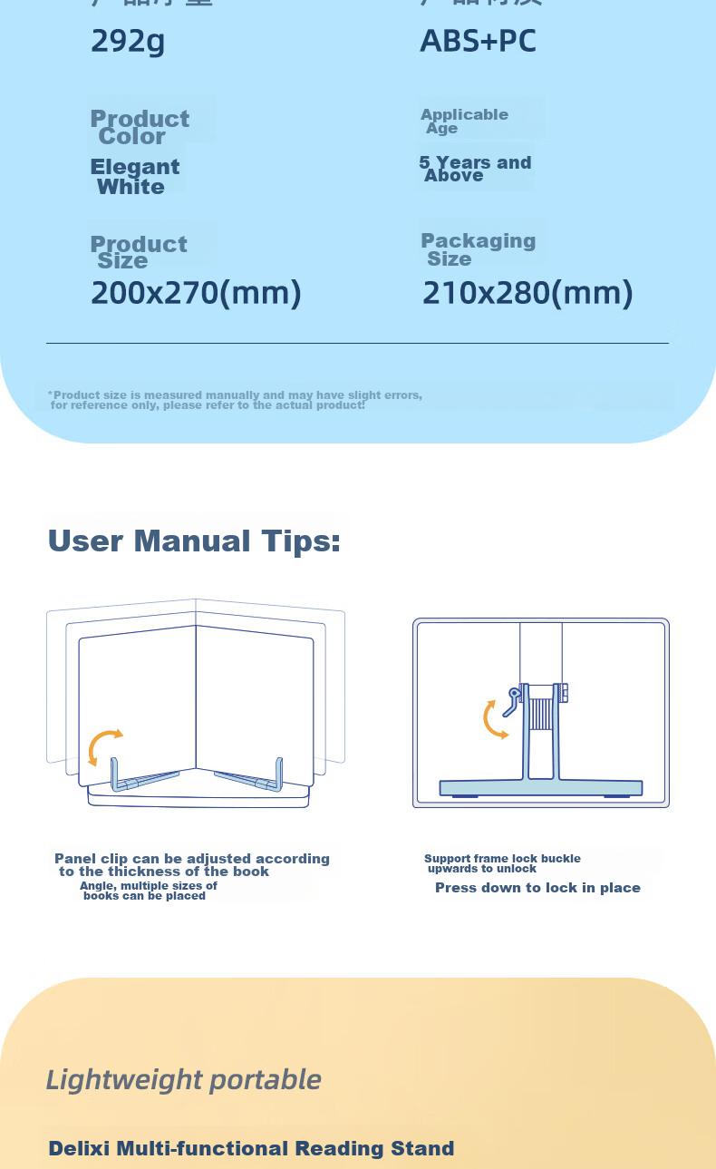 Deli [Lowest Price Online] Multifunctional Reading Stand Portable Book Holder Book Stand Adult Handheld Book Flip for Textbooks Stationery Birthday Gift for Boys And Girls 13