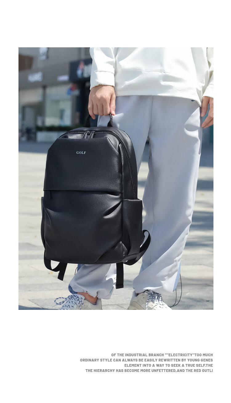 GOLF Backpack for Men, Large Capacity, Korean Style Student Schoolbag, 15-Inch Laptop Bag, Travel Bag, Black 15