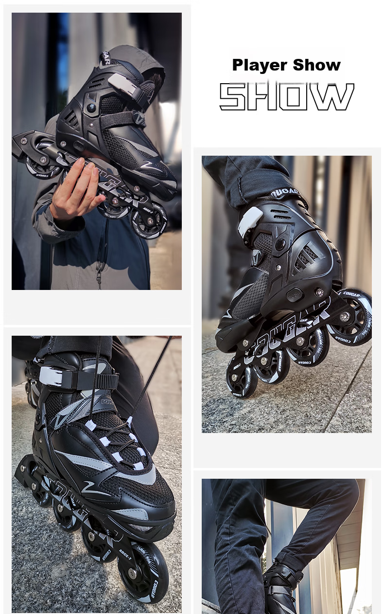 COUGAR Adult Adjustable Casual Roller Skates for Street Skating And Ice Skating, Black, Size L 10