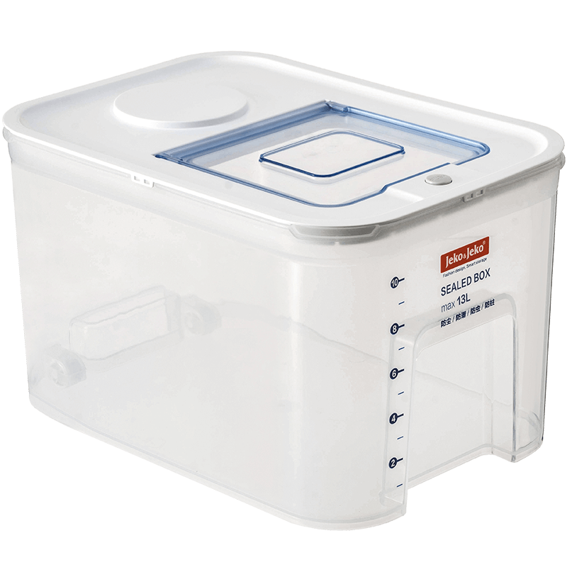 JEKO&JEKO Rice Storage Container, Sealed Rice Bin, Flour Box, Moisture-Proof And Insect-Resistant Rice Jar, White, 20 Jin Capacity