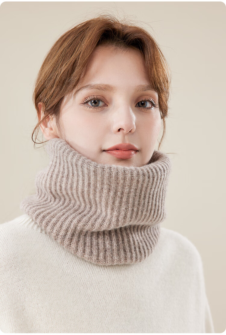 JIUMU Pure Wool Warm Neck Gaiter for Women, Autumn And Winter Thickened Cold-Proof Neck Protector, Women's Neck Warmer, Outdoor Scarf for Winter 13