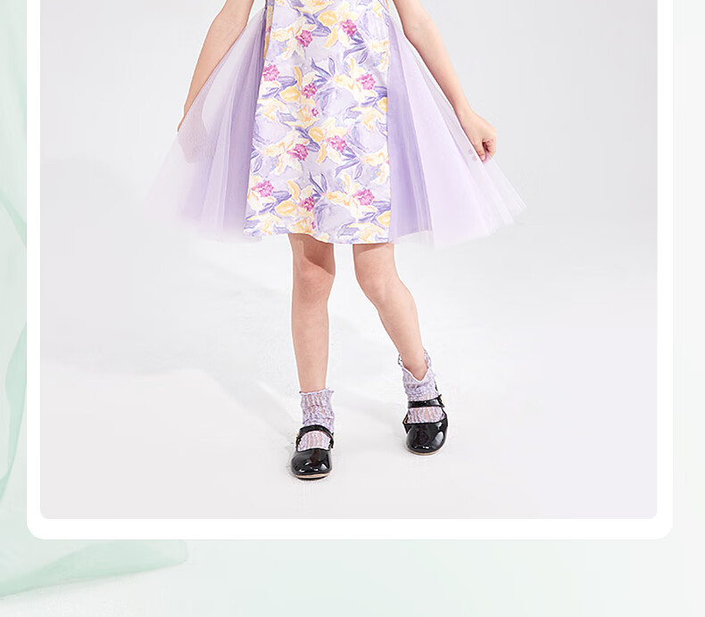 DEESHA Girls' 2025 Summer Printed Mesh Hanfu Qipao, Green Floral Print, Size 90 4