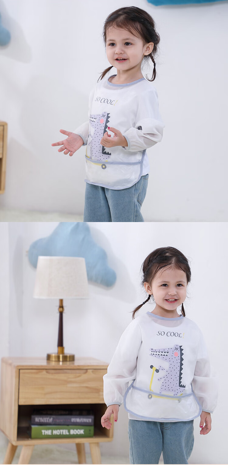 9I9 Baby Eating Smock, Waterproof Long-Sleeve Infant Apron, Kindergarten Bib, Drawing Smock, Anti-Dirt A110 Dinosaur 7