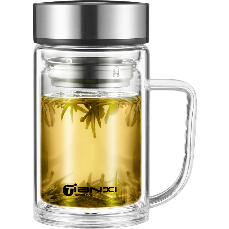 Jieanxi Glass Cup, Double-Layer High Borosilicate, Summer with Handle, Heat-Resistant Tea Infuser Cup, Water Mug, Gift