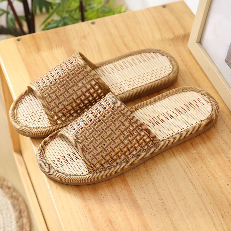 GUOLUOFEI Woven Unisex Summer Slippers Bamboo Floor Soft Sole Non-Slip Men's New Bamboo Sole Size 44-45