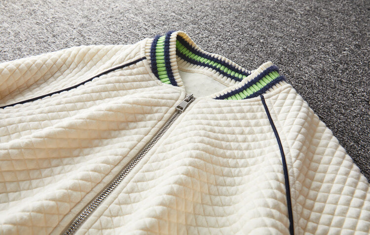 Dme Knitted Chanel-Style Spring And Autumn Baseball Collar Long-Sleeve Zipper Slightly Stretchy Quilted Jacket for Women, Short Style, Off-White, M 11