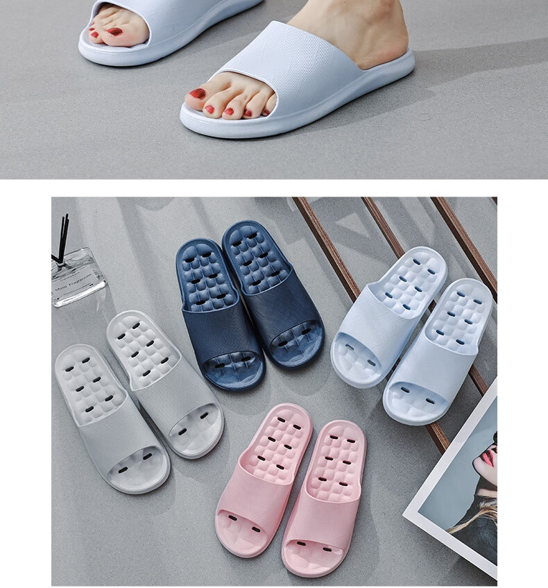 Huameijianbu Couple's Home Slippers, Bathroom Indoor Leak-Proof Quick-Drying Thick Sole Non-Slip Sandals HM3333 Light Blue Size 36-37 13