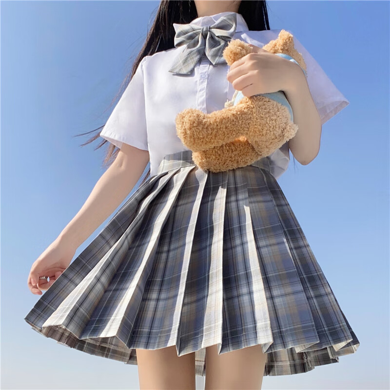白皇后jk制服格裙女日系学院风百褶裙套装高腰夏季半身裙 深红色 默认