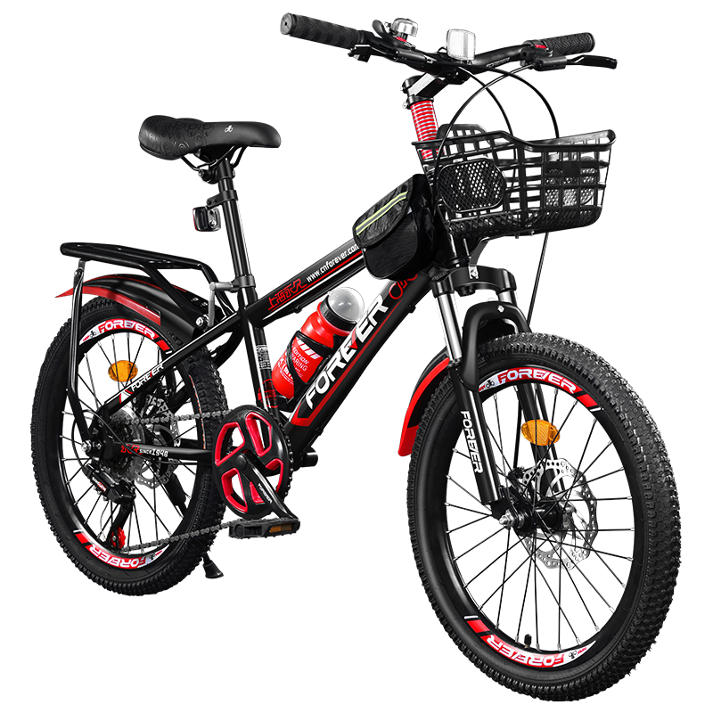 FOREVER Children's Bicycle for Ages 6-12, Youth Adjustable Speed Ultra-Light Bike in Black And Red, 20-Inch, Suitable for Height 135-155cm