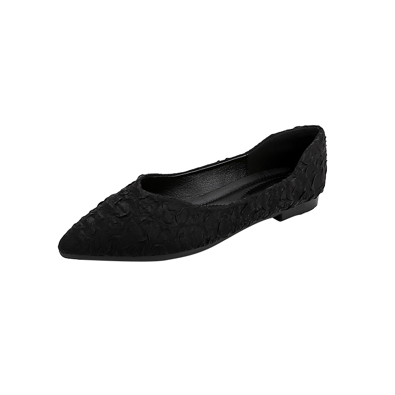 Pounise Women's Flats, Korean Style Versatile Elegant Shallow Mouth Large Size Boat Shoes Flat Soft Small Size Women's Shoes PQM-07 Black 41/255(1.5)