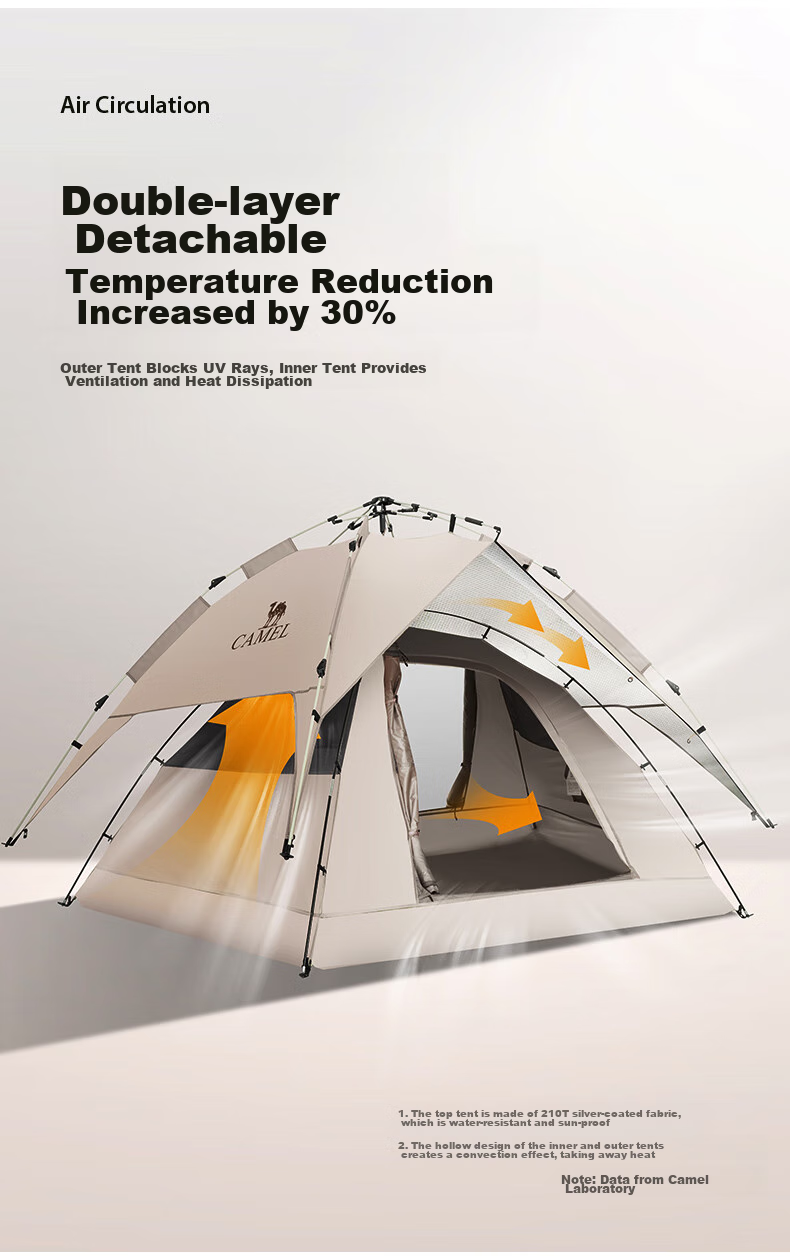 CAMEL Outdoor Hydraulic Tent, Thickened Portable Fully Automatic Camping Tent, Outdoor Picnic Rainproof Camping Equipment, Mocha Color 6