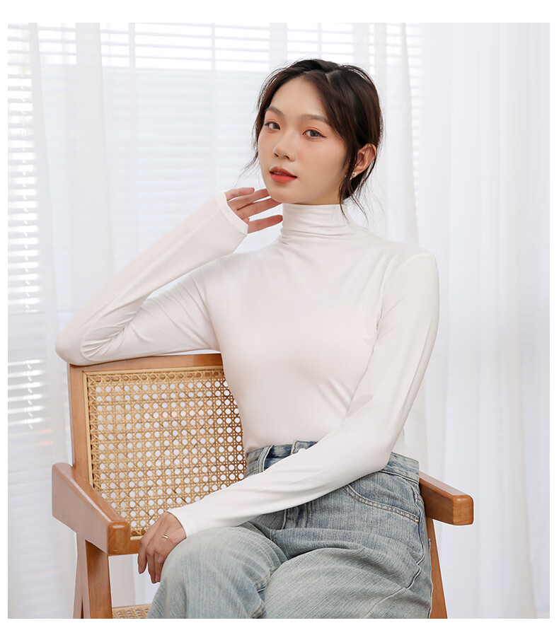 XUEXIMAN Women's Base Layer, Autumn And Winter Semi-Turtleneck Undershirt, High-Elastic Slim-Fit, Slimming Inner Wear, Solid Color Versatile Long-Sleeve Undergarment 17