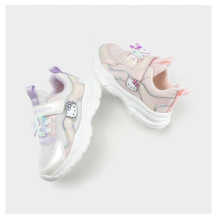 HELLOKITTY Girls' Sneakers, Children's Soft-Soled Lightweight Casual Shoes, Versatile Running Shoes for Girls, 6801 Pink, Size 24 2
