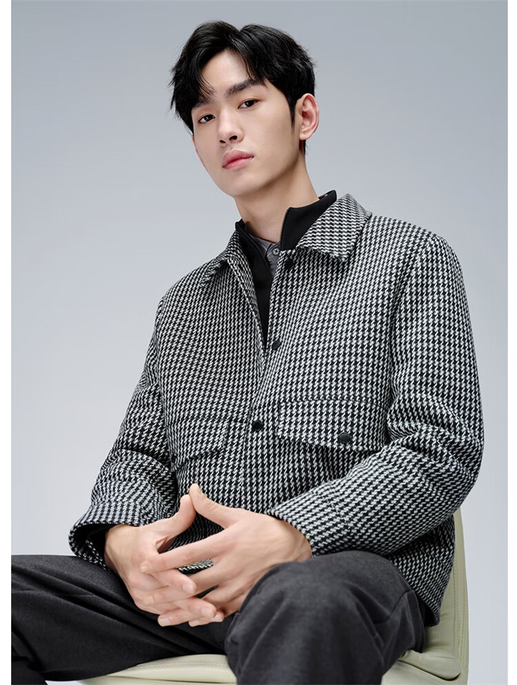 DANCING WOLVES [85% White Duck Down] Versatile Houndstooth Lapel Warm Men's down Jacket 003 Medium Gray S(165) 1