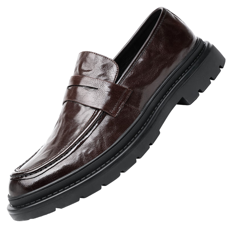 CARTELO Top-Grain Leather Men's Slip-On Casual Leather Shoes, Hand-Scraped Texture, Wrinkle-Resistant Men's Loafers 9680, Brown, Size 44