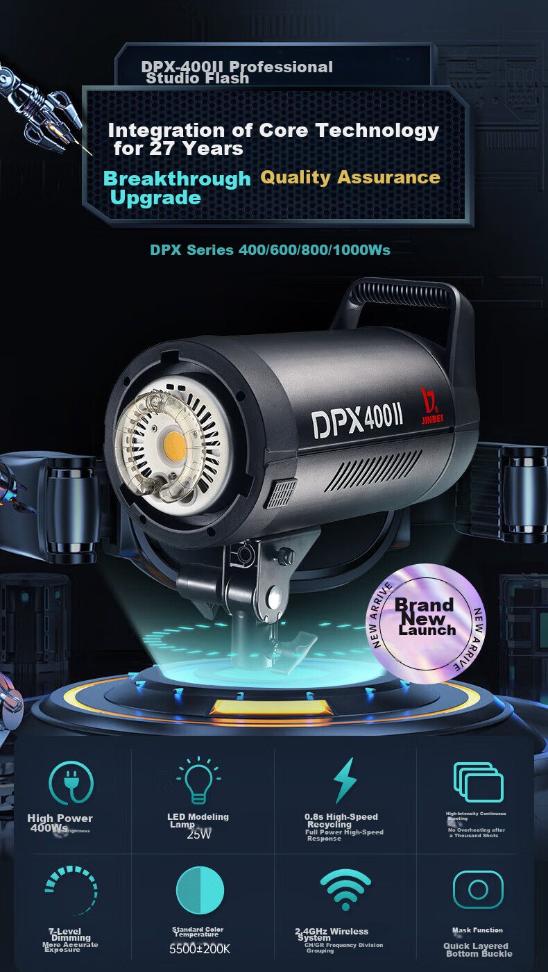 JINBEI DPX400II Professional Photography Light, 400W Studio Flash, for Photography Studios, Wedding Portraits, Photo Shoots, ID Photos, E-Commerce, Clothing, Still Life Shooting, Fill Light, Main Light 2