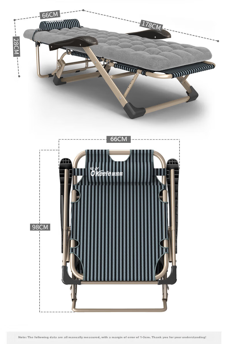 OKeefe Folding Bed Lounger, Office Nap Chair, Single Bed, Siesta Chair, Nap Bed, Accompanying Care Bed, with Reinforced Support Rod 20
