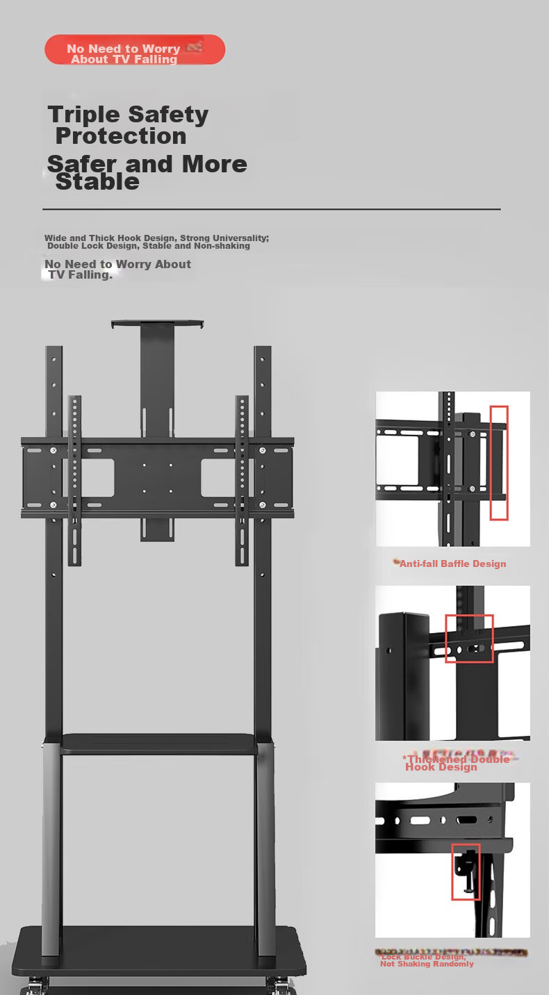 Yizhigu TV Mobile Floor Stand, 32-60 Inch TV Cart, Multifunctional TV Mount, Suitable for Xiaomi, Hisense, Skyworth, Changhong Display Screen Bracket 11