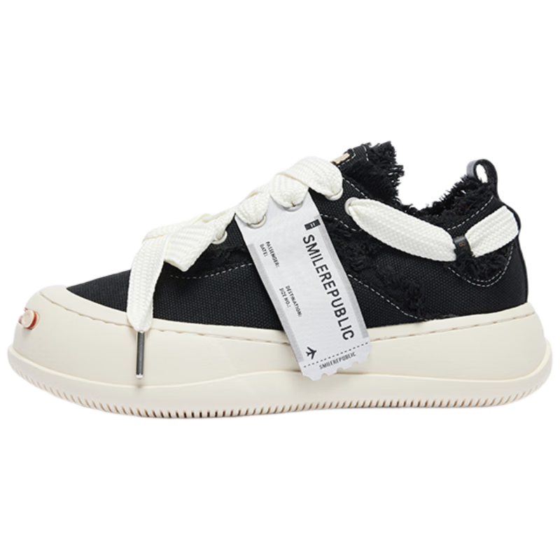Smilerepublic [Tan Jianci Same Style] Classic Black Low-Top Open-Toe Height-Increasing Thick-Soled Canvas Shoes, Black, Size 40