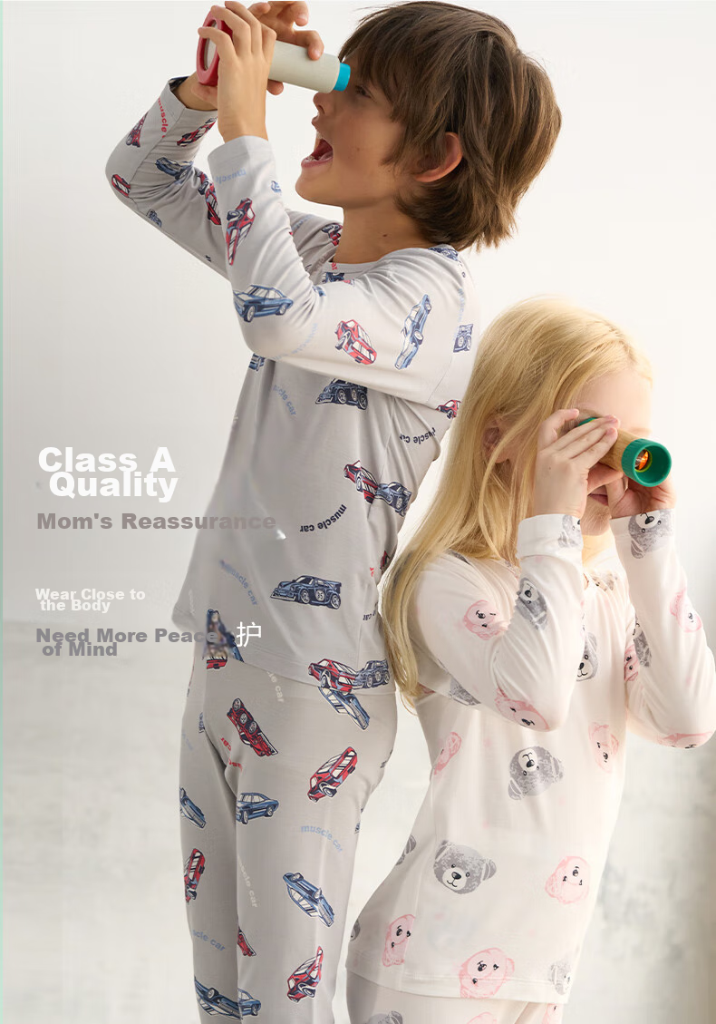 AIMER KIDS Girls' Thermal Underwear, Class A Modal Thin Warm Autumn Top And Bottom Underwear Set, Little Rabbit Design, Size 120 6