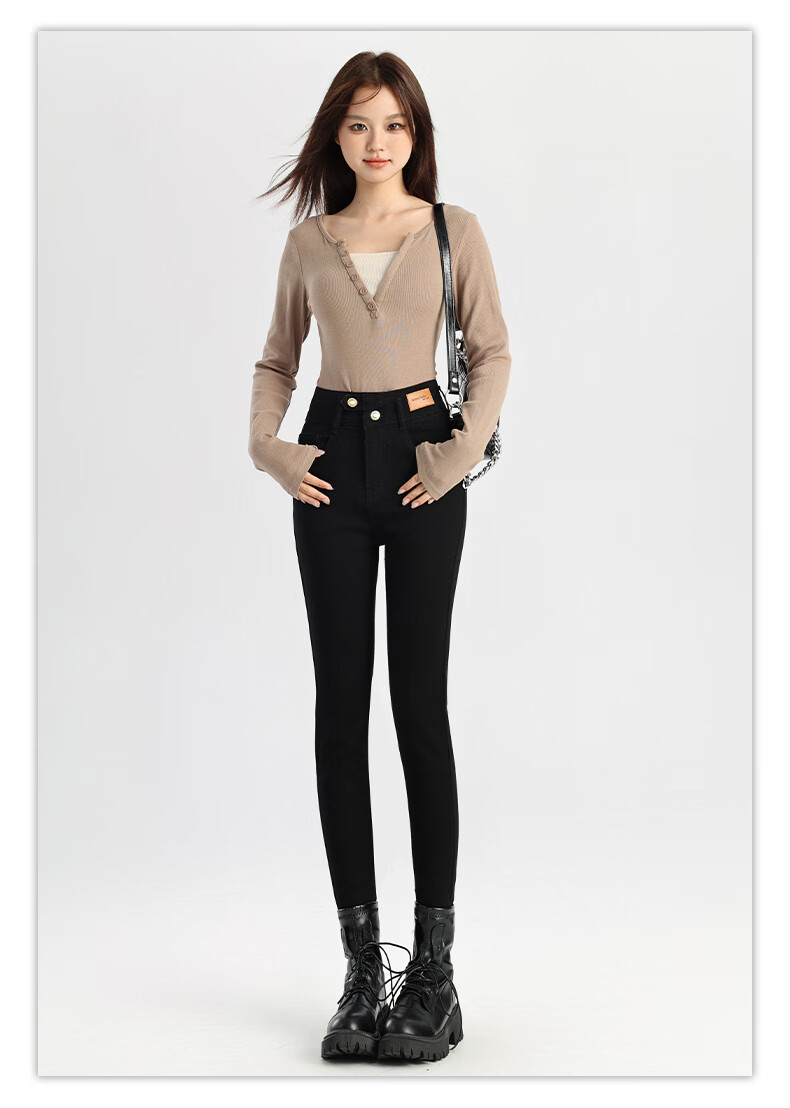 Pierre Cardin Jeans for Women, Autumn Elastic Comfortable High-Waist Fleece-Lined Warm Skinny Pants, Blue-Gray, Size 29 18