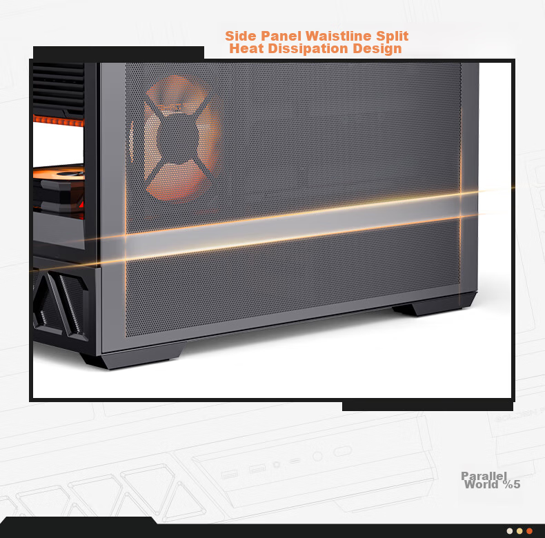 Golden Field Parallel World Black Gaming Computer Desktop Case Compatible with Dual 360mm Water Cooling ATX Motherboard Three-Sided Quick Release Supports Back Mounting 270° Panoramic View 9
