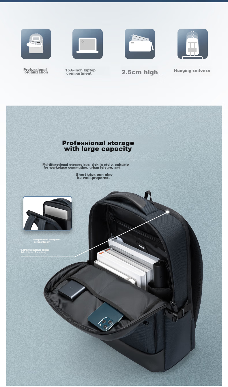 Xinxiuli Business Commute Backpack, Laptop Bag, 15.6-Inch Men's Backpack, Multifunctional Large Capacity, Eco-Friendly Antibacterial HS8 2