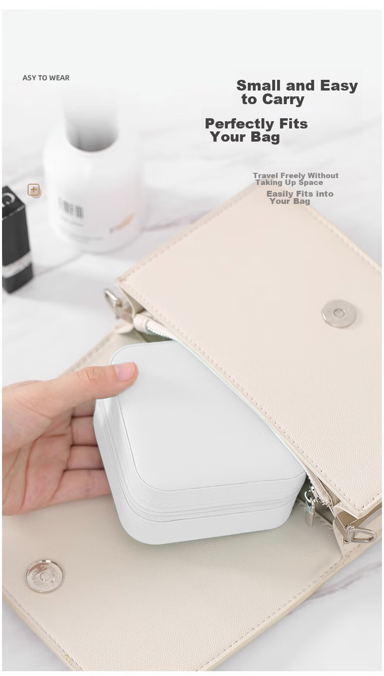 Jinghuisichuang Jewelry Storage Box, Portable Earring Hoop Necklace Ring Jewelry Organizer, PU Leather White 6