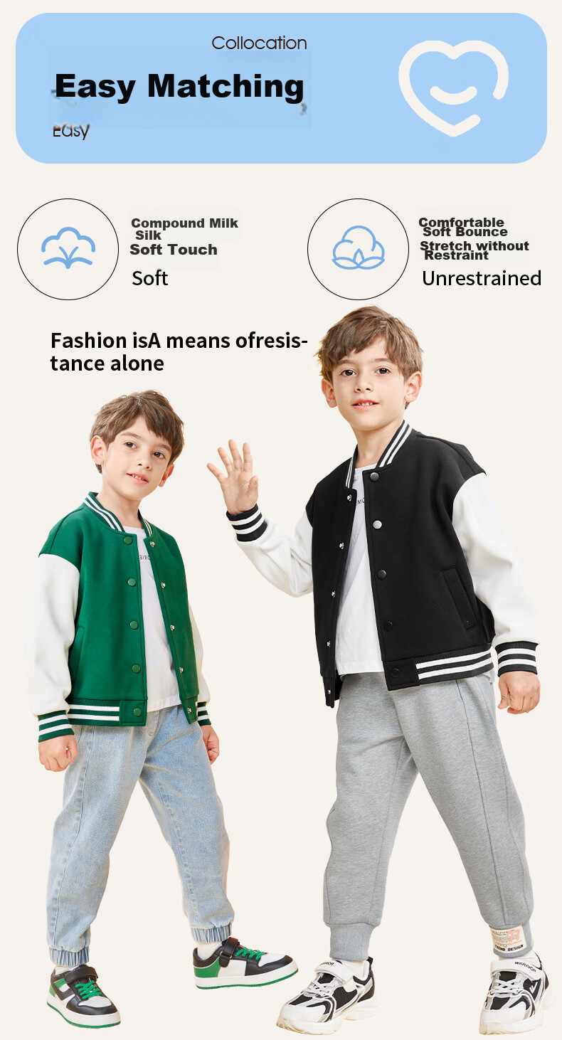 Baleno Boys' Baseball Uniform Set, 2026 Spring And Autumn Collection, Stylish Children's Outerwear, Two-Piece Sports Casual Outfit 4