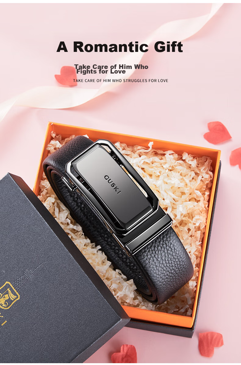 GUSKI Brand Men's Leather Belt with Automatic Buckle, Waist Belt, Gift Box, Birthday Present for Boyfriend Or Husband 2