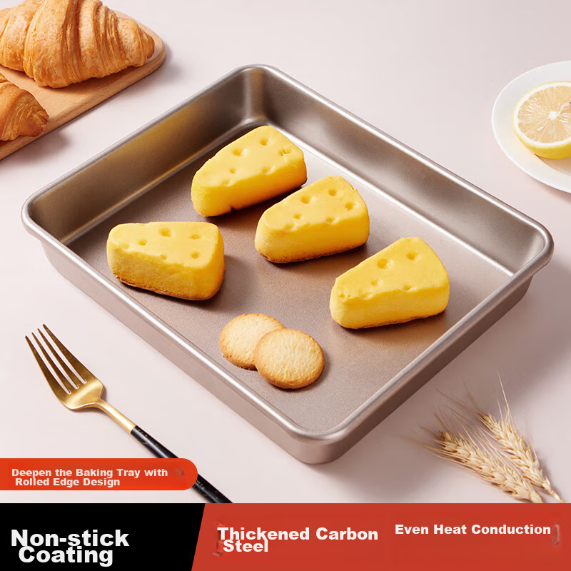 BJ Baking Tray, Golden Non-Stick Rectangular Deep Baking Pan, Bread And Cake Mold, 11-Inch Oven Baking Mold