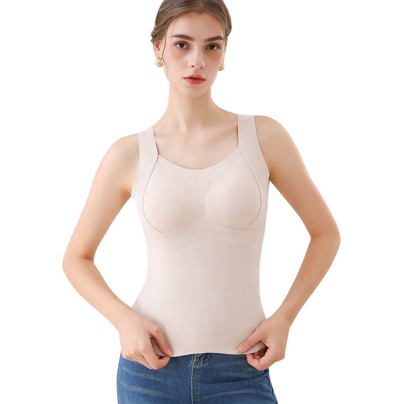 MiiOW Women's Thermal Vest with Built-In Bra Pads, No Need for Bra, Cationic Heat-Retaining Top, Undershirt Camisole, White, 2XL