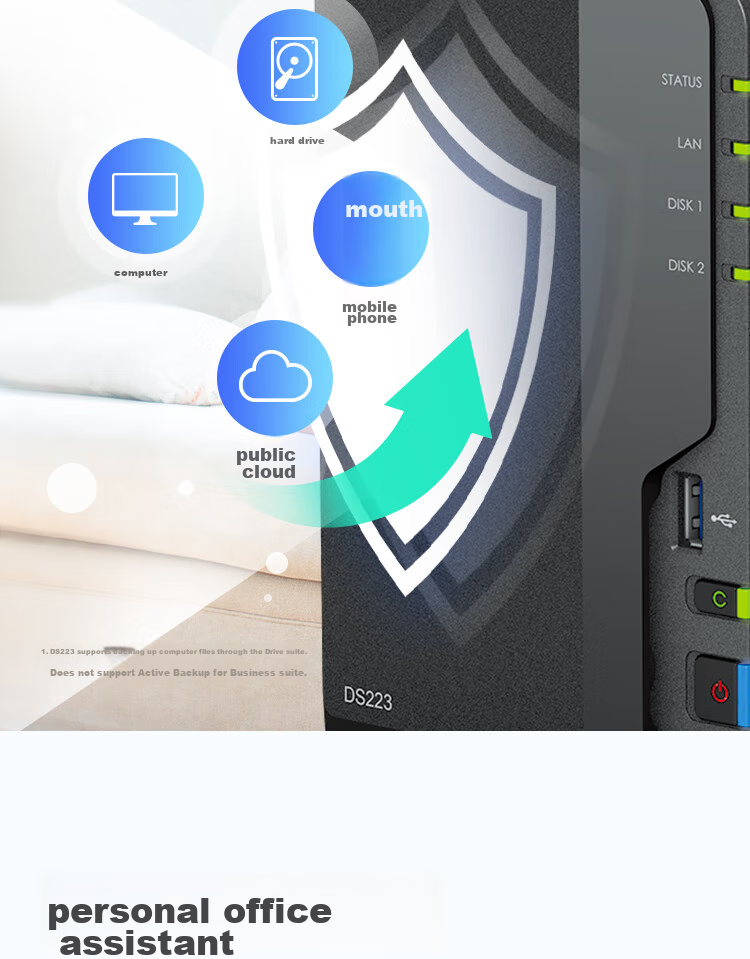 Synology DS223 Quad-Core Dual-Bay NAS Network Storage Private Cloud Smart Album File Auto-Sync 9