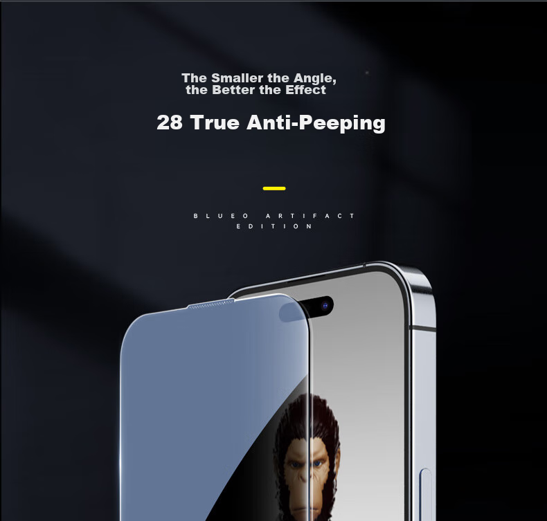 BLUEO Privacy Screen Protector for Apple IPhone 15 Pro Max, Anti-Peeping Tempered Glass Film, Easy Installation in Dust-Free Chamber, Anti-Spy, Anti-Fingerprint Protective Film 6