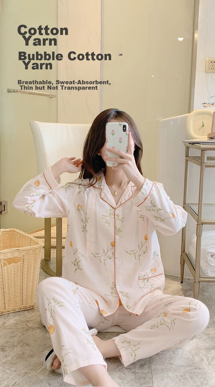 Aibaoshi Maternity Wear, Pure Cotton Gauze, Spring And Summer, Nursing Clothes for Pregnant Women, Breastfeeding Pajamas, Loungewear, Size L, Lemon M347 4